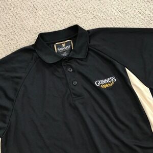 Guinness Official Merchandise Mens Large Black Mesh Performance Polo Shirt Logo